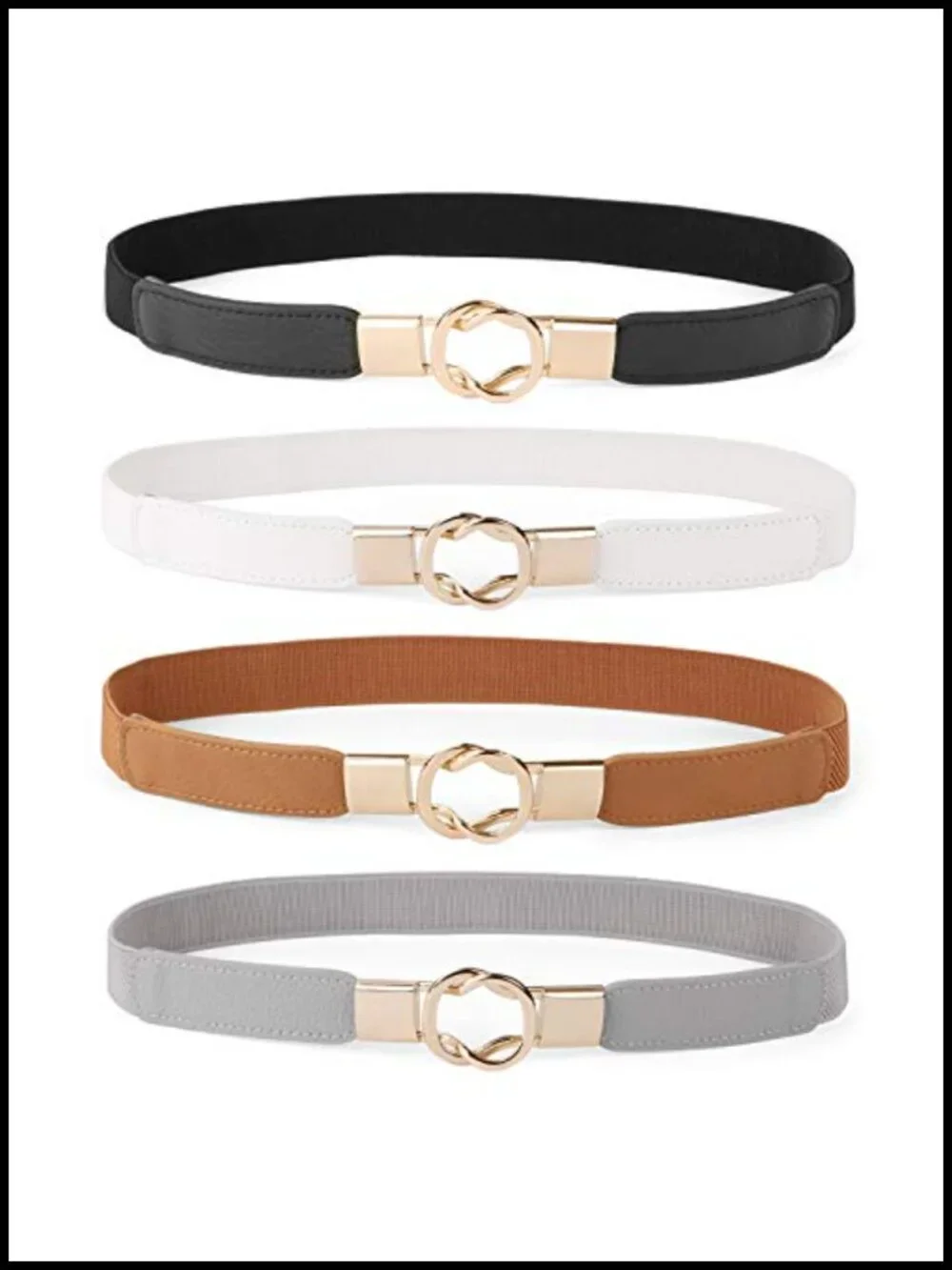 Stretch Skinny Belt with Gold Buckle Set of 4 for Dresses